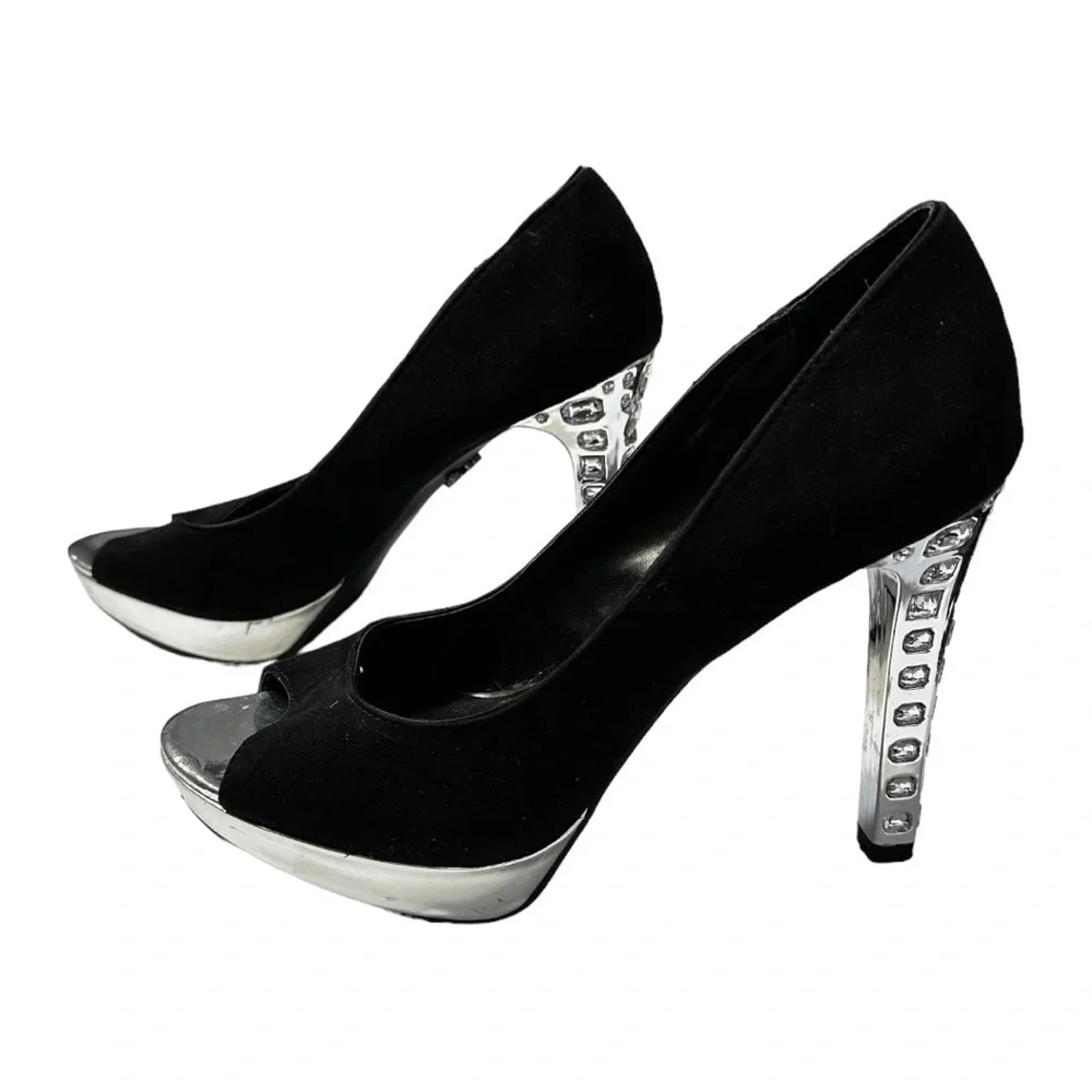 Simply Vera Vera Wang Black & Silver Platform Bling Heels Size 9 1/2